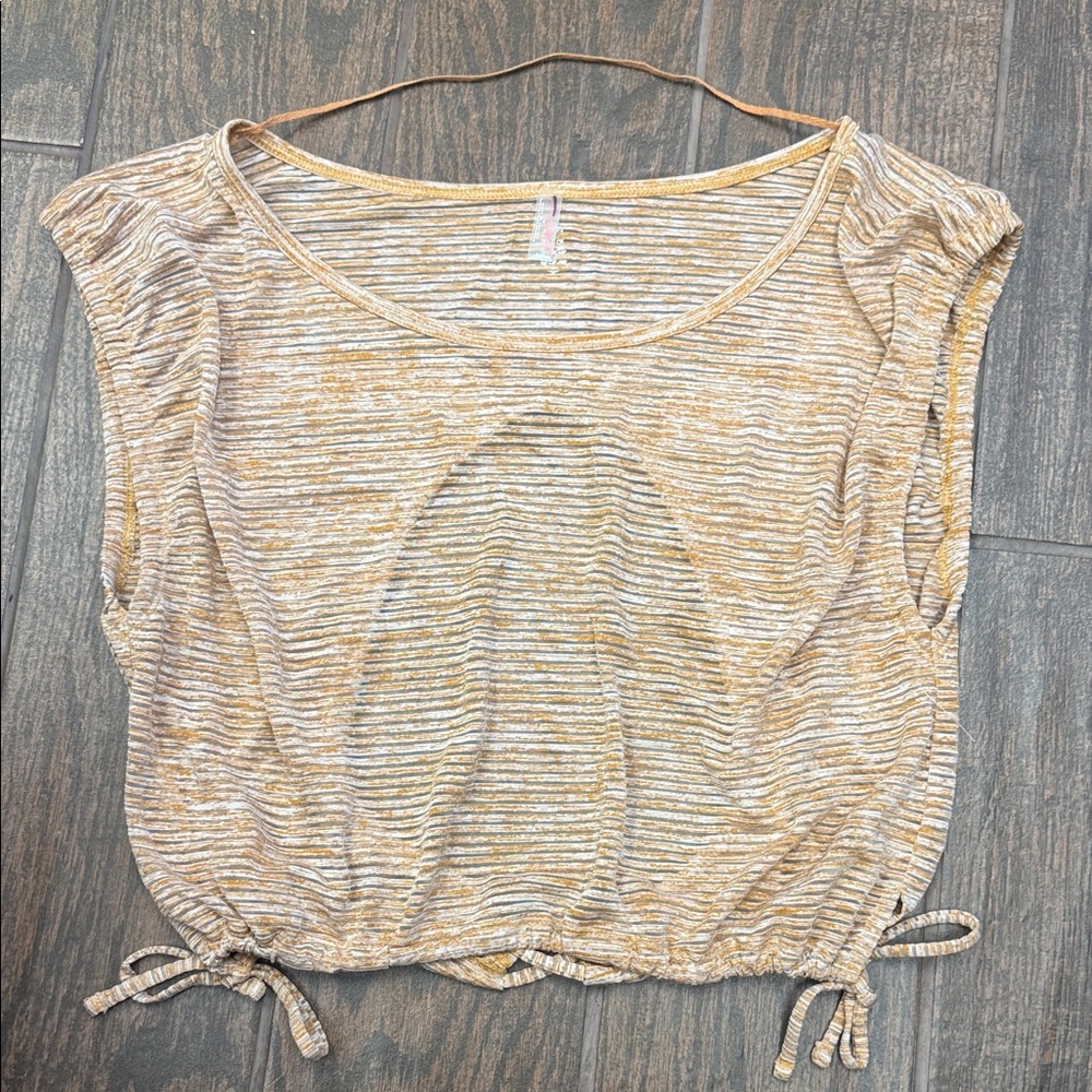 FP Movement by Free People Tan and White Striped Crop Top